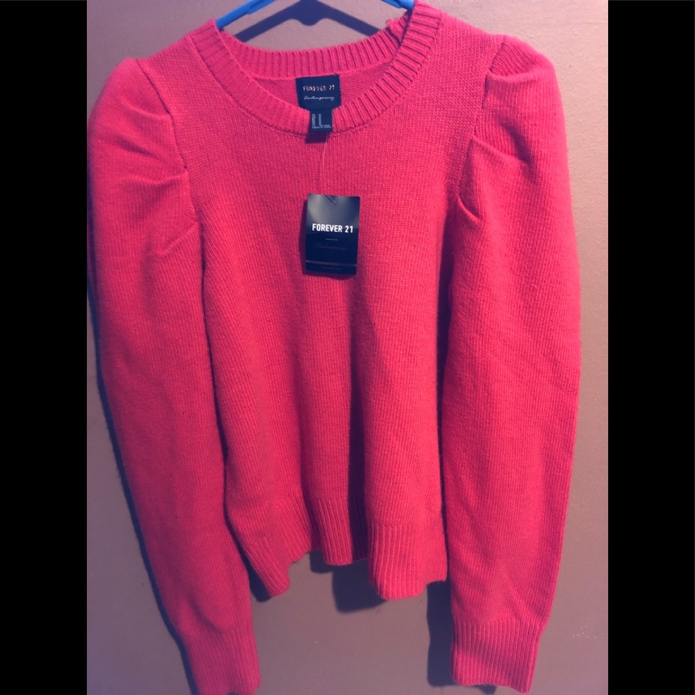 Forever 21 Puff Sleeve Sweater in Coral